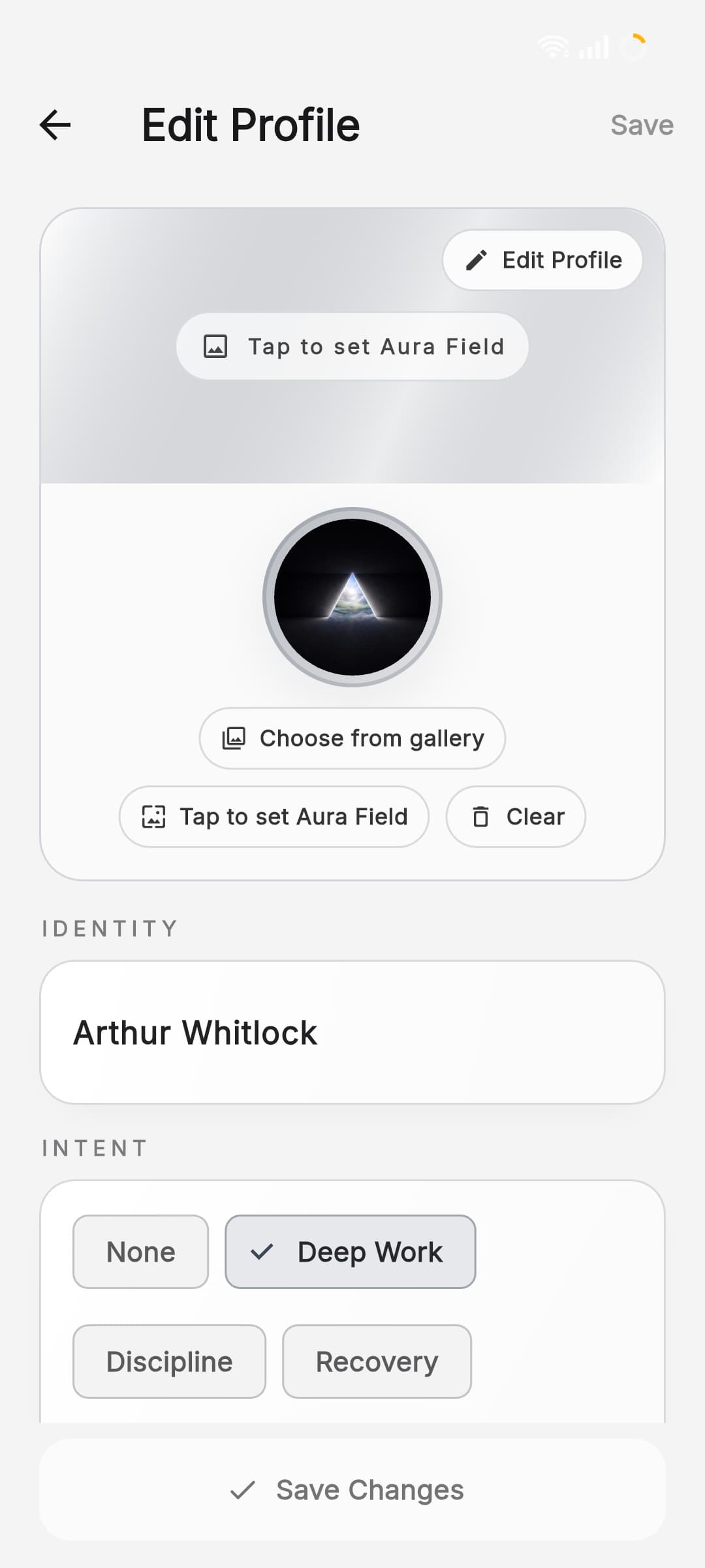 Aura profile editing screen