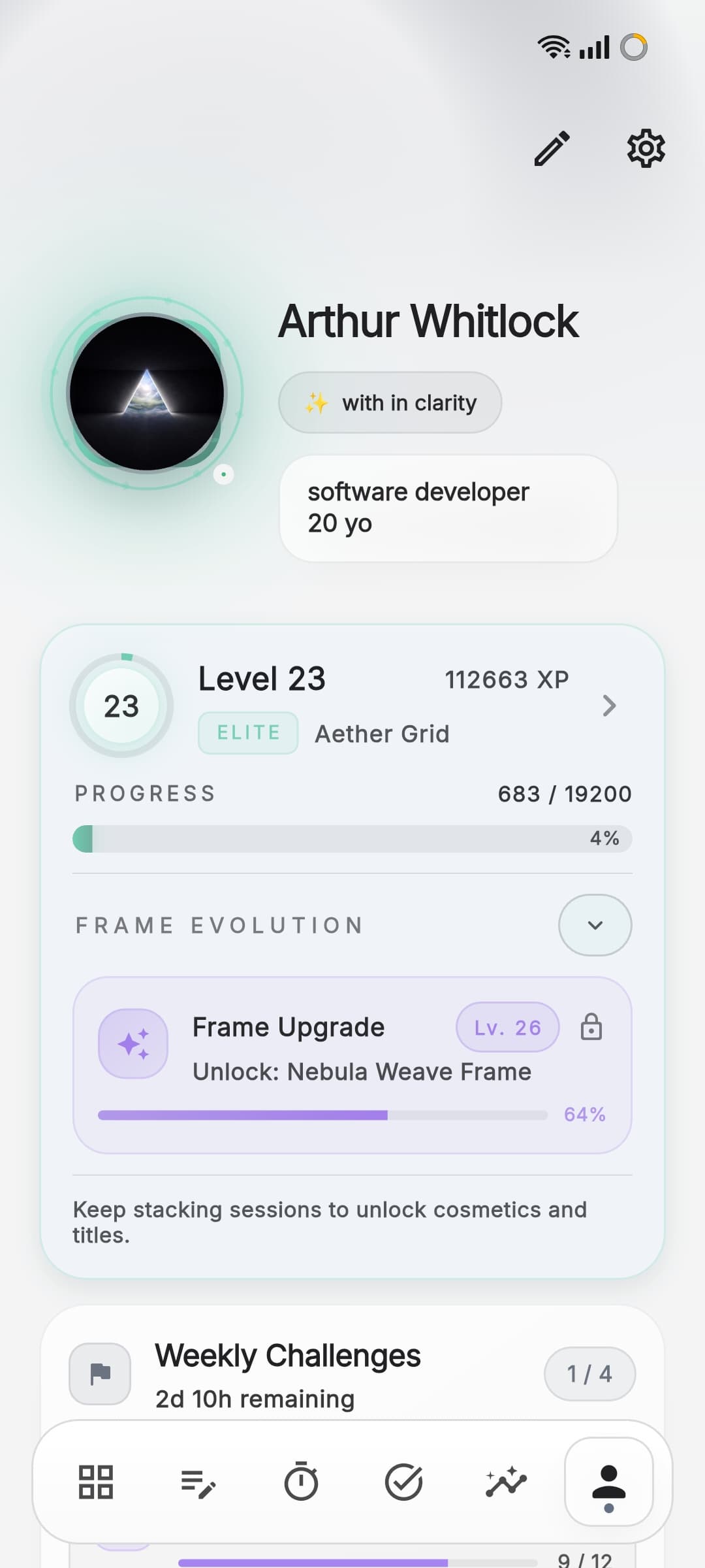 Aura profile with level progress