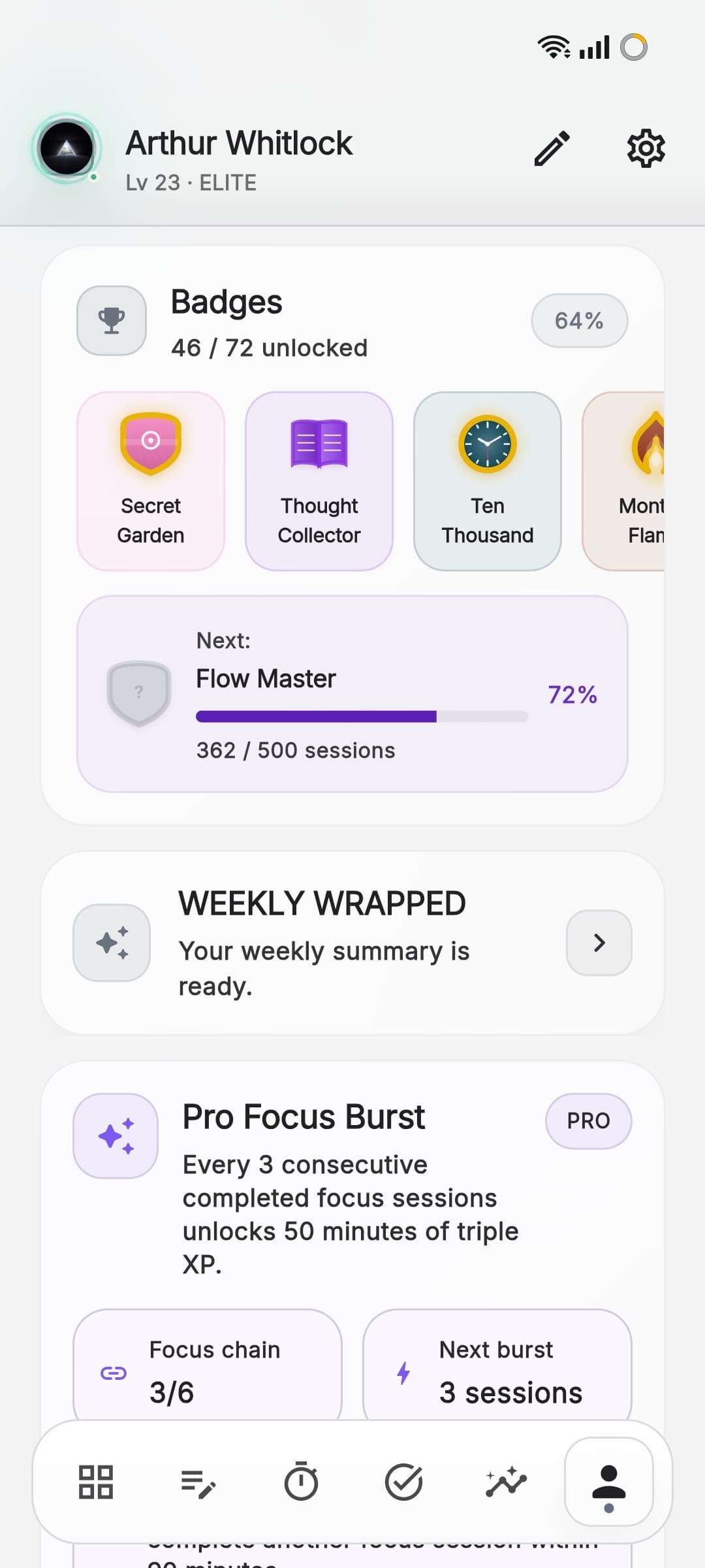 Aura profile weekly progress