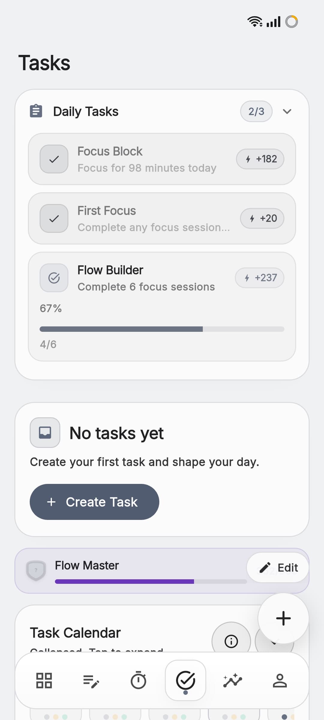Aura tasks screen with daily planning