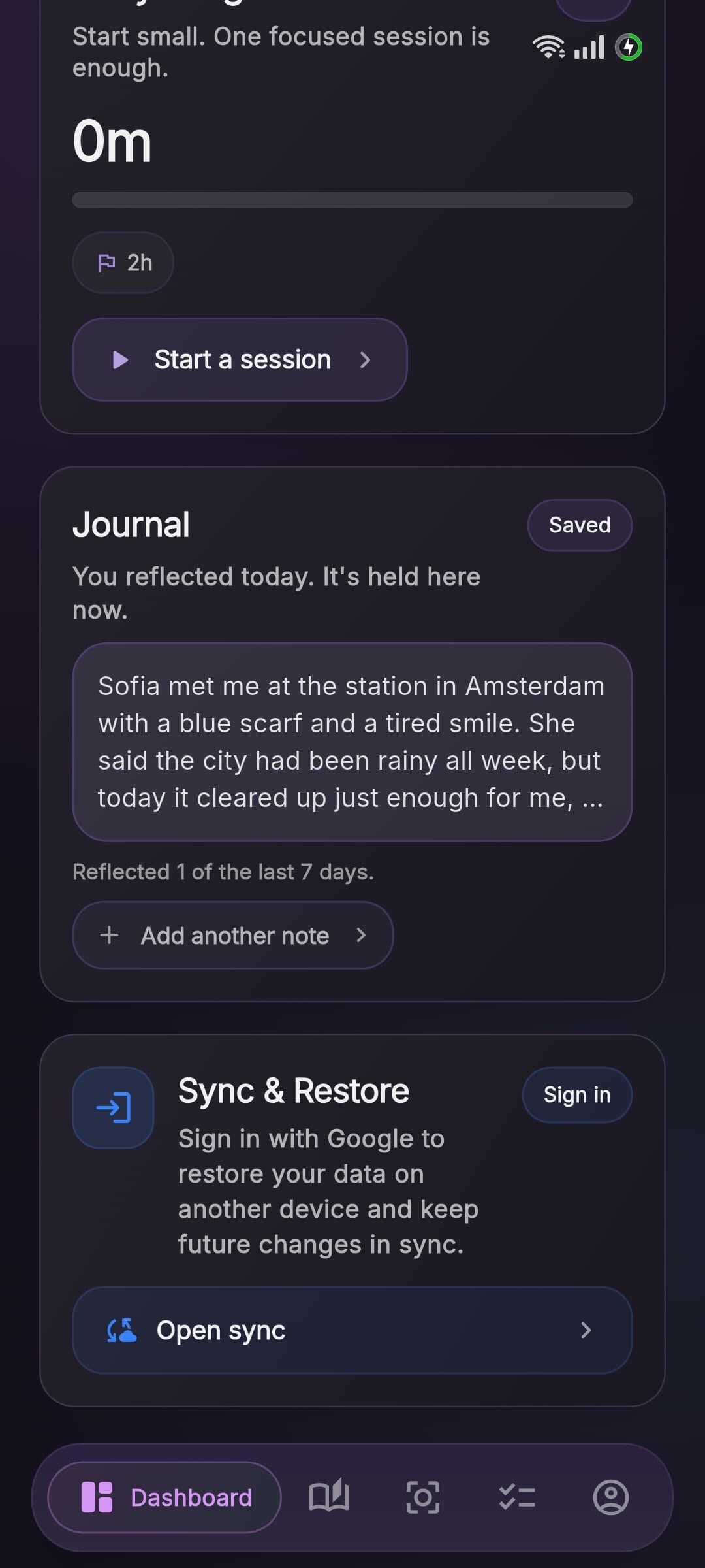 Aura dashboard with task and streak context
