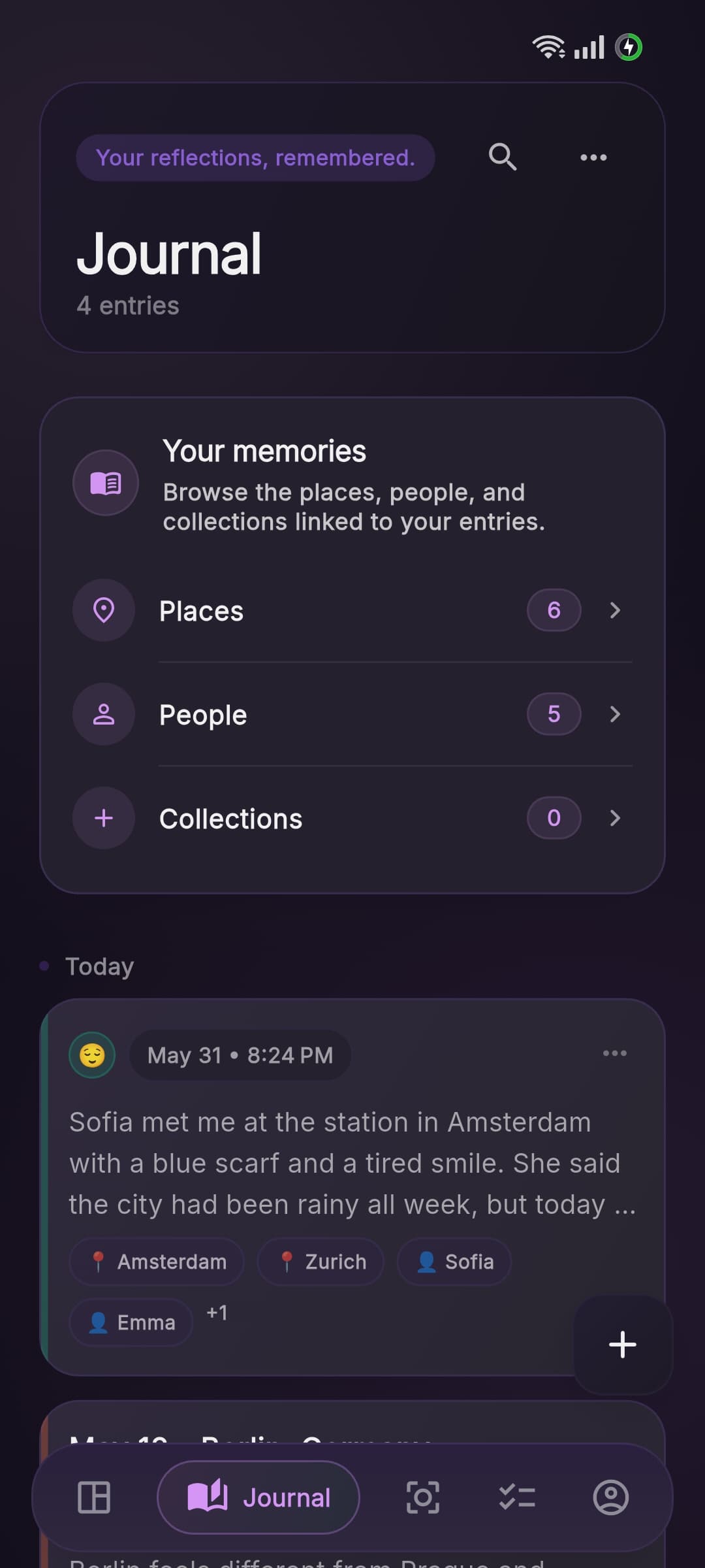 Aura journal home with tags and collections