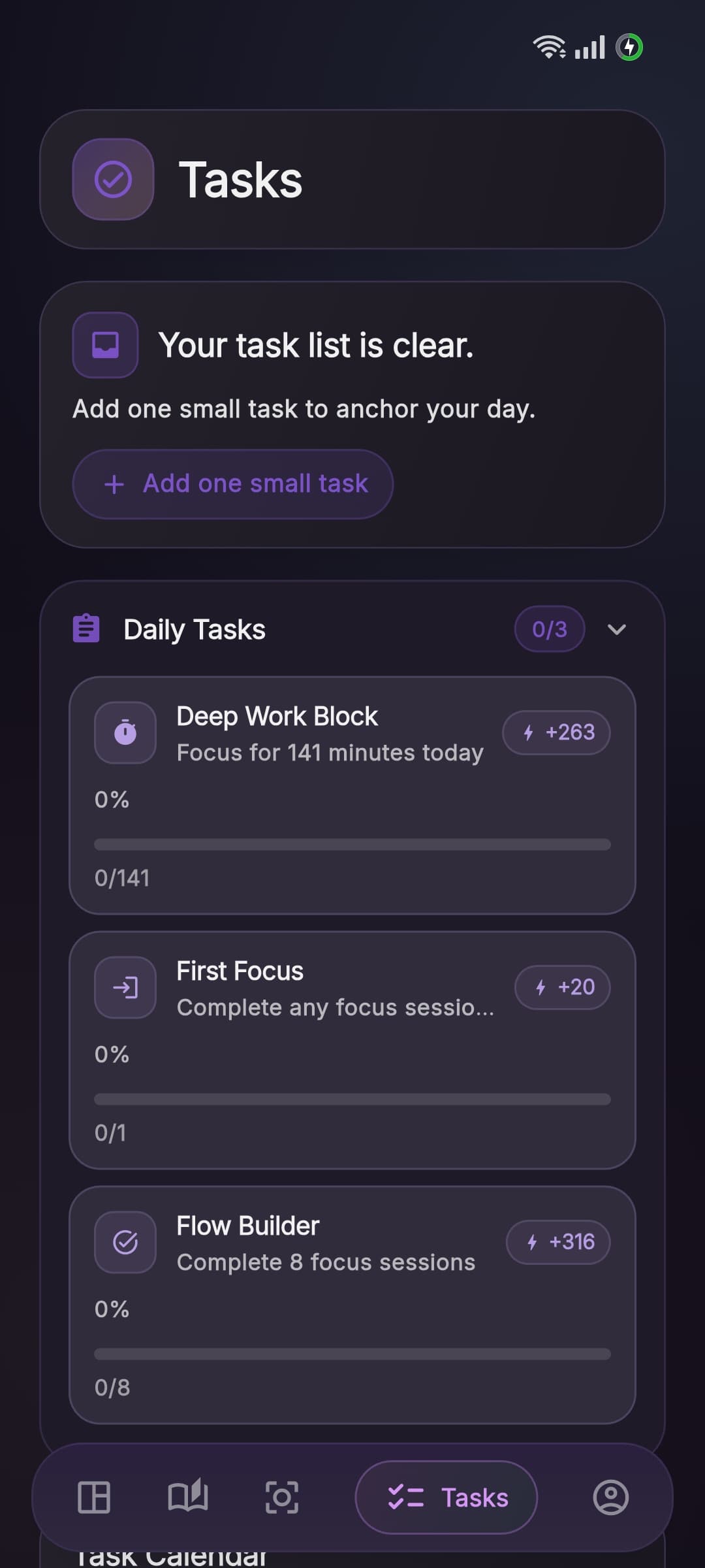 Aura task list and completion context